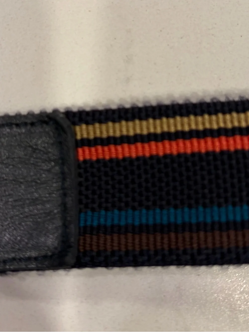 Paul Smith Signature Stripe Webbing Belt Black Leather Trim Matte D-Ring Size 38